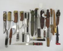 Bin of Assorted fixed & folding blade knives