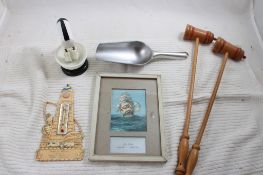 2 Adv. Thermometers, 2 Figural Salt Pepper Shakers