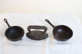 3 Cast Iron Salesman Samples Pans, Sad Iron
