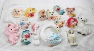 14 Chalkware Wall Hanging Animals, 1 Porcelain