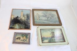 4 Advertising Framed Prints, Thermometer & Other