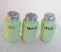 3 Jadeite Jeanette Shakers Salt, Pepper Flour
