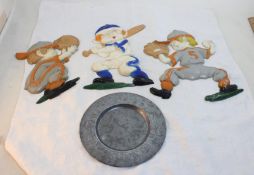 3 Pc Sexton Metal Baseball Themed Wall Hangings