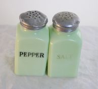 Jadeite Jeanette Glass Salt & Pepper Shakers GLOW