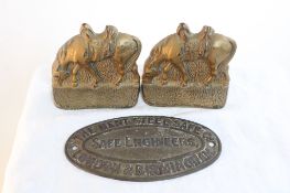 Iron Horse Bookends, Brass Bent Steel Safe Emblem