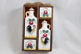 Rooster Oil Vinegar Salt & Pepper Wall Spice Rack