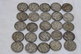 25 Silver Mercury Dimes