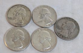 5 Silver Quarters, 1954, 1960, 1962, 1963, 1964