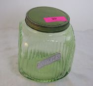 1930s Vaseline Uranium Glass Cookie Jar
