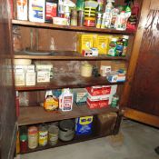 Vintage wood cabinet with contents