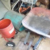 Vintage Wheel Barrow, Lawn Spreader & roller