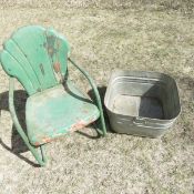 Vintage metal chair and wash tub