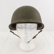 WWII US M1 Helmet with liner, front seam