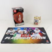 Wilson Football, Card Mat & Budweiser Mug