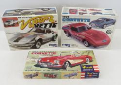 3 Vintage Corvette Model Kits, Open Boxes