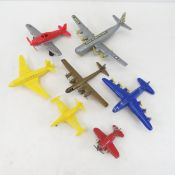 7 Vintage Plastic & Metal Toy Airplanes