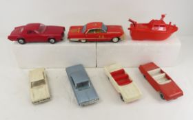 7 Vintage Plastic & Metal Cars, Fire Boat & More