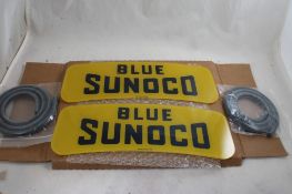 Blue Sunoco Gas Pump Glass Sign 2 Sided