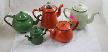 5 Enamelware Teapots