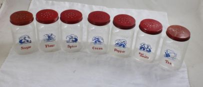 7 Hazel Atlas Dutch Glass Spice Shaker Jars