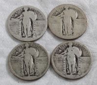 4 Standing Liberty Silver Quarters