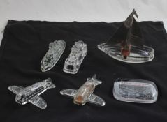 5 Glass Candy Containers, & Glass Paperweight