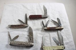 5 Pocket Knives USA, Schrade, Colonial, Camillus