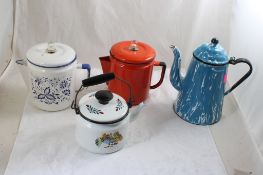 3 Enamelware Coffee Pots, 1 Enamelware Teapot