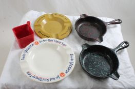 2 Wagner Ware Cast Iron Enamel Skillet Ashtrays