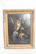Antique Oil on Canvas Angel Painting Framed