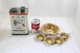 Mr. Peanut Bowls, Soup Can Bank, Maple Syrup Tin