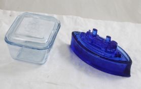 Cobalt Ship Candy Jar, Fire King Refrigerator Jar