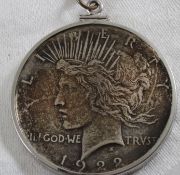 1922 D Peace Silver Dollar w/Sterling Silver Chain