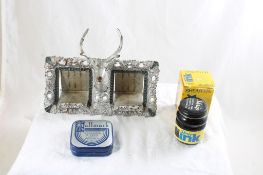 BPOE Brass Elk Head Double Inkwell, Ribbon Tin