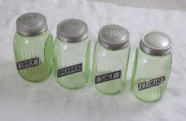 4 Anchor Hocking Uranium Glass Hoosier Spice Jars