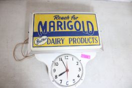 Vintage Marigold Dairy Prod. Lighted Sign & Clock