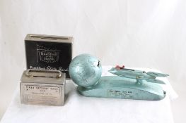 Strato Rocket Ship Bank & 2 Advertising Coin Banks