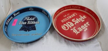 2 Metal Advertising Beer Trays Pabst & Old Style