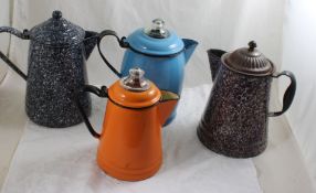 4 Enamelware Coffee Pots