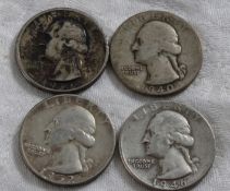 4 Washington Silver Quarters