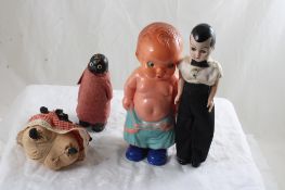 4 Antique Dolls Irwin Wind-Up, Black Ramp Walker