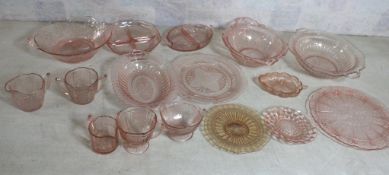 16 Pieces of Pink Depression Glass