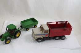 Ertl Pressed Steel Stake Truck, J.D. Tractor/Wagon