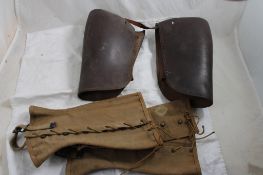 WW2 Leather Riding Calf Guards, Spats, Shin Gaiter