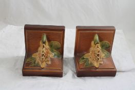 Pair Roseville Pottery Water Lily Bookends 5