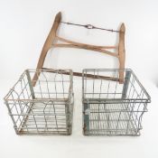 2 Vintage Metal Grocery Crates & Saw