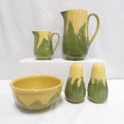 Shawnee Pottery Corn Pitcher, Creamer, Bowl, S&P