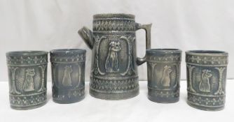 Red Wing Art Pottery Brushware Pitcher & 4 Mugs