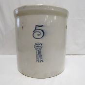 5 Gallon Buckeye Pottery Blue Ribbon Crock
