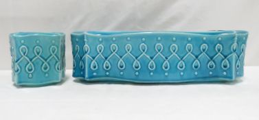 2 Red Wing Art Pottery Crackled Turquoise Planters